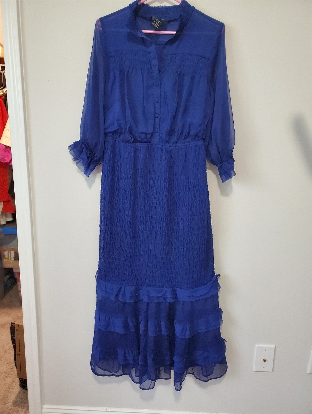 Ashro Blue Ruffle Stretchy Maxi Dress Size 12 - Picture 2 of 10
